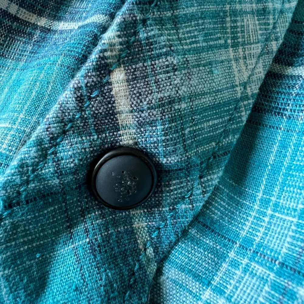 PATAGONIA Flannel Men's Small Shirt Teal‎ Plaid Button Up Long Sleeve Green Blue - Picture 5 of 11